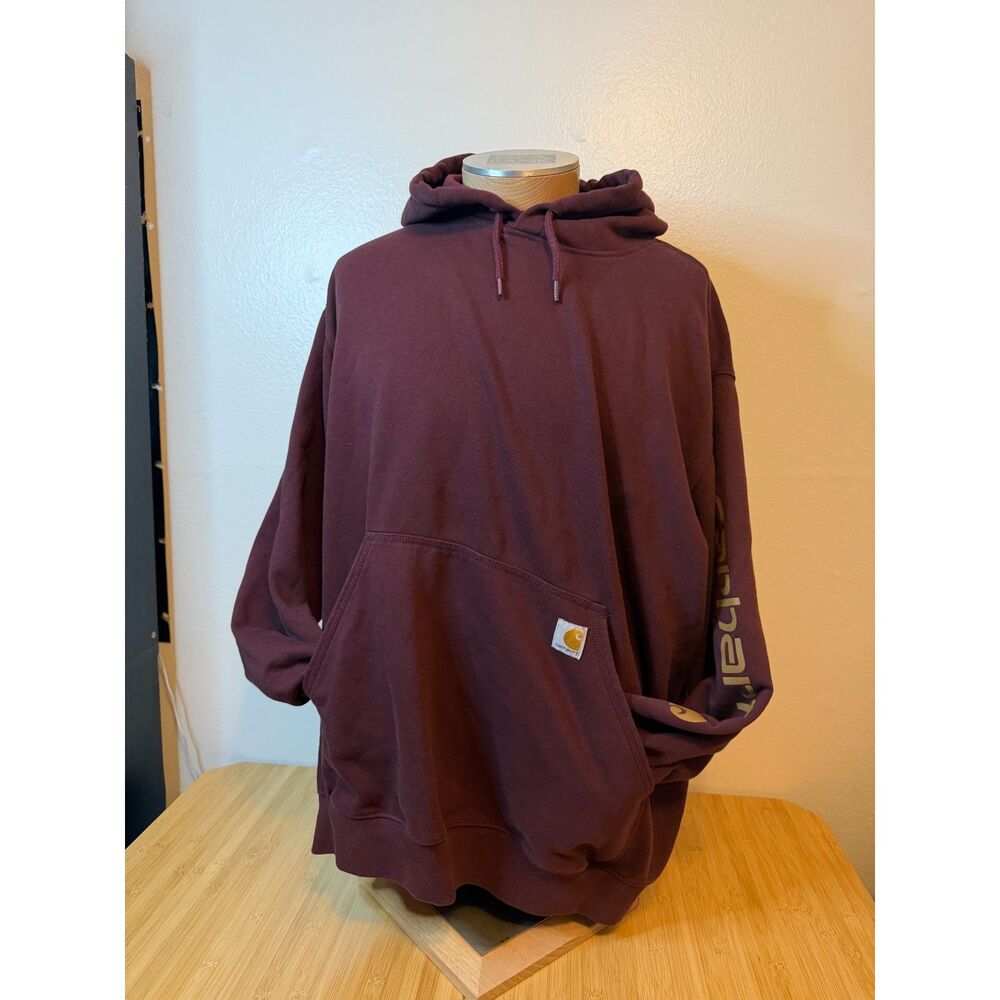 Carhartt Midweight Sleeve Logo Hoodie Mens 3XL Burgundy Maroon Fleece Pullover